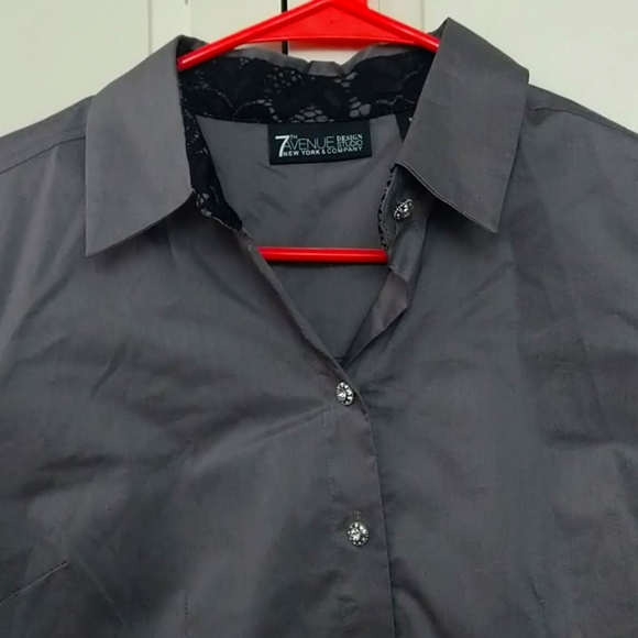 NWT NY&C Grey Jewel Button-Up Blouse XS - Picture 1 of 5